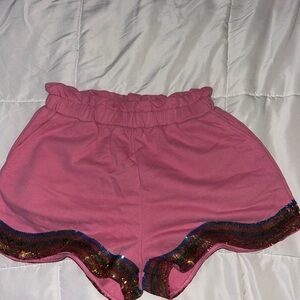 QUEEN OF SPARKLES Pink and Red Athletic Shorts